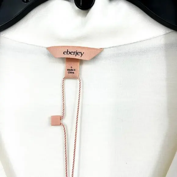 EBERJEY Giselle Short PJ Set Large Pure Ivory Navy Blue Tencel Modal Relaxed NWT - Picture 8 of 13